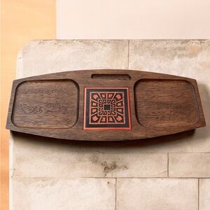 MCM Wooden Walnut Serving Tray with Tile